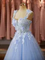 Graceful Ball-Gown Off-the-Shoulder Chapel Train Tulle Prom Dress With Flower