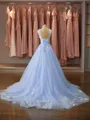 Graceful Ball-Gown Off-the-Shoulder Chapel Train Tulle Prom Dress With Flower