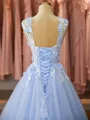 Graceful Ball-Gown Off-the-Shoulder Chapel Train Tulle Prom Dress With Flower