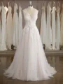 Perfect A-line V-Neck Court Train Tulle Wedding Dress With Applique