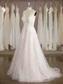 Perfect A-line V-Neck Court Train Tulle Wedding Dress With Applique