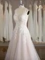 Perfect A-line V-Neck Court Train Tulle Wedding Dress With Applique