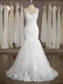 Trumpet/Mermaid Trendy Sweetheart Sweep Train Lace Wedding Dress With Applique
