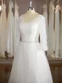 A-line V-Neck Fashion 3/4 Sleeves Sweep Train Tulle Wedding Dress With Ruched