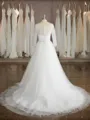 A-line V-Neck Fashion 3/4 Sleeves Sweep Train Tulle Wedding Dress With Ruched
