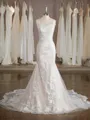 Trumpet/Mermaid Straps Sweep Train Unique Lace Wedding Dress With Applique