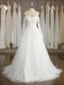 Pretty A-line Sweetheart Long Sleeves Sweep Train Tulle Wedding Dress With Applique