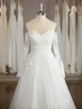 Pretty A-line Sweetheart Long Sleeves Sweep Train Tulle Wedding Dress With Applique