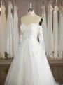 Pretty A-line Sweetheart Long Sleeves Sweep Train Tulle Wedding Dress With Applique
