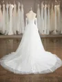 Pretty A-line Sweetheart Long Sleeves Sweep Train Tulle Wedding Dress With Applique