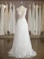 Charming A-line V-Neck Court Train Tulle Wedding Dress With Applique