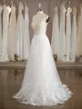 Charming A-line V-Neck Court Train Tulle Wedding Dress With Applique