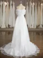 Chic A-line Off-the-Shoulder Sweep Train Organza Wedding Dress With Ruched