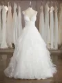 A-line V-Neck Chapel Train Delicate Tulle Wedding Dress With Applique