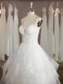 A-line V-Neck Chapel Train Delicate Tulle Wedding Dress With Applique