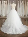 A-line V-Neck Chapel Train Delicate Tulle Wedding Dress With Applique