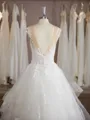 A-line V-Neck Chapel Train Delicate Tulle Wedding Dress With Applique