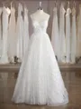 A-line V-Neck Floor-Length Elegant Tulle Wedding Dress With Sequin
