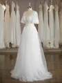 A-line V-Neck Short Sleeves Floor-Length Opulent Tulle Wedding Dress With Applique