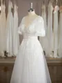 A-line V-Neck Short Sleeves Floor-Length Opulent Tulle Wedding Dress With Applique