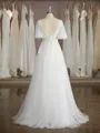 A-line V-Neck Short Sleeves Floor-Length Opulent Tulle Wedding Dress With Applique