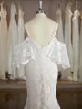 Sheath/Column Exquisite V-Neck Short Sleeves Sweep Train Lace Wedding Dress With Applique