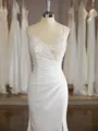 Sheath/Column Stunning V-Neck Sweep Train Stretch Crepe Wedding Dress With Slit