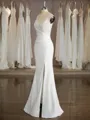 Sheath/Column Stunning V-Neck Sweep Train Stretch Crepe Wedding Dress With Slit