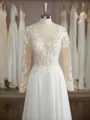 A-line Splendid V-Neck Long Sleeves Sweep Train Chiffon Wedding Dress With Applique