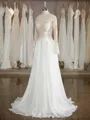 A-line Splendid V-Neck Long Sleeves Sweep Train Chiffon Wedding Dress With Applique