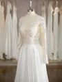 A-line Splendid V-Neck Long Sleeves Sweep Train Chiffon Wedding Dress With Applique