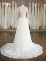 A-line Splendid V-Neck Long Sleeves Sweep Train Chiffon Wedding Dress With Applique