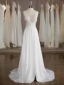 A-line V-Neck Grand Sweep Train Chiffon Wedding Dress With Applique