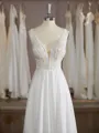 A-line V-Neck Grand Sweep Train Chiffon Wedding Dress With Applique
