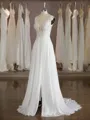 A-line V-Neck Grand Sweep Train Chiffon Wedding Dress With Applique