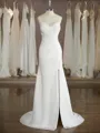 Breathtaking Sheath/Column V-Neck Sweep Train Chiffon Wedding Dress With Slit