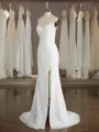 Breathtaking Sheath/Column V-Neck Sweep Train Chiffon Wedding Dress With Slit