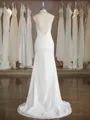 Breathtaking Sheath/Column V-Neck Sweep Train Chiffon Wedding Dress With Slit
