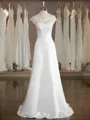 Luxurious A-line Scoop Chapel Train Satin Wedding Dress With Applique