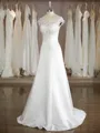 Luxurious A-line Scoop Chapel Train Satin Wedding Dress With Applique