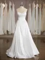 Show-stopping A-line Sweetheart Chapel Train Satin Wedding Dress With Ruffles