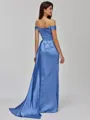 Regal Sheath Off-the-Shoulder Pleated Sweep Train Silk Like Satin Bridesmaid Dress