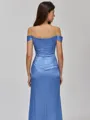 Regal Sheath Off-the-Shoulder Pleated Sweep Train Silk Like Satin Bridesmaid Dress