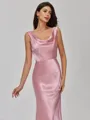 Classy Sheath Cowl Bow Sweep Train Silk Like Satin Bridesmaid Dress