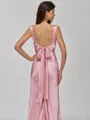 Classy Sheath Cowl Bow Sweep Train Silk Like Satin Bridesmaid Dress