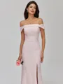 Refined Sheath Off-the-Shoulder Floor-Length Stretch Crepe Bridesmaid Dress