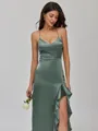 Timeless Sheath V-Neck Ruffles Floor-Length Silk Like Satin Bridesmaid Dress