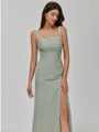 Glamorous Sheath Straps Pleated Floor-Length Chiffon Bridesmaid Dress