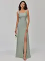 Glamorous Sheath Straps Pleated Floor-Length Chiffon Bridesmaid Dress
