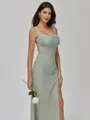 Glamorous Sheath Straps Pleated Floor-Length Chiffon Bridesmaid Dress